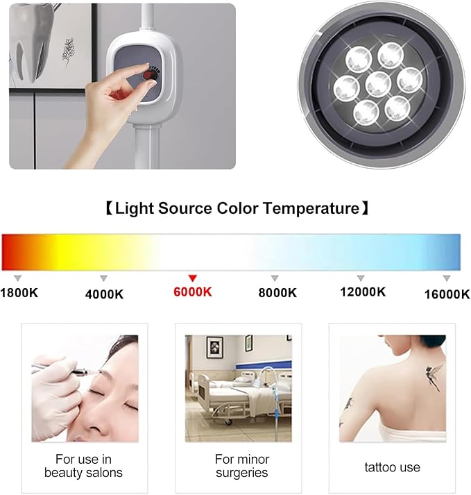 Surgical Examination Lamp, 360° Rotation Floor Stand Type Lamp, Medical Exam Light Dimmable Floor Stand Type Wheels Rolling Base