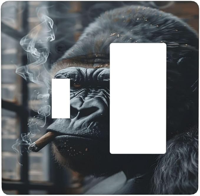 Funny Animal Smoking Black Orangutan Outlet Covers 1 Toggle 1 Rocker Combination Decorative Wall Plate Electrical Switch Plates Light Switch Cover Plate for Farmhouse Home Office Decor