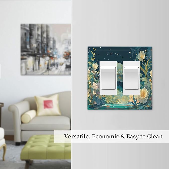Decorative Outlet Covers Fantasy Sea World Sea Turtle Floral Plant 2 Gang Double GFCI Rocker Electrical Wall Panels Light Switch Cover Plate for Kids Room Nursery Decor