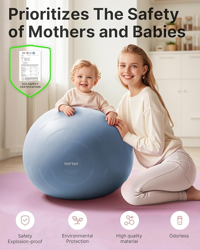 YOTTOY Anti-Burst Exercise Ball for Working Out, Yoga & Pregnancy, Extra Thick Workout Ball for Physical Therapy & Fitness