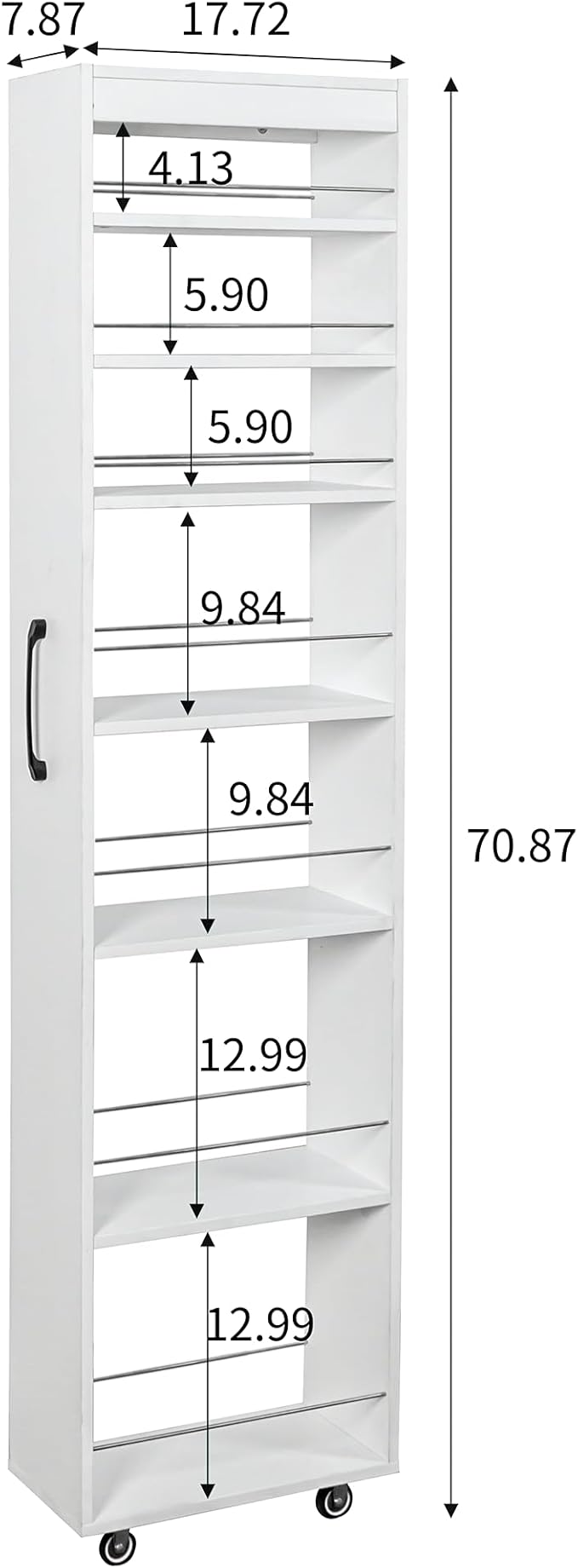 Slim Rolling Storage Cart with Wheels, 7 Tier Mobile Shelving Unit Organizer, Skinny Shelf Spice Rack, Slim Kitchen Cart for Pantry, Laundry, and Narrow Places(7.8 in)