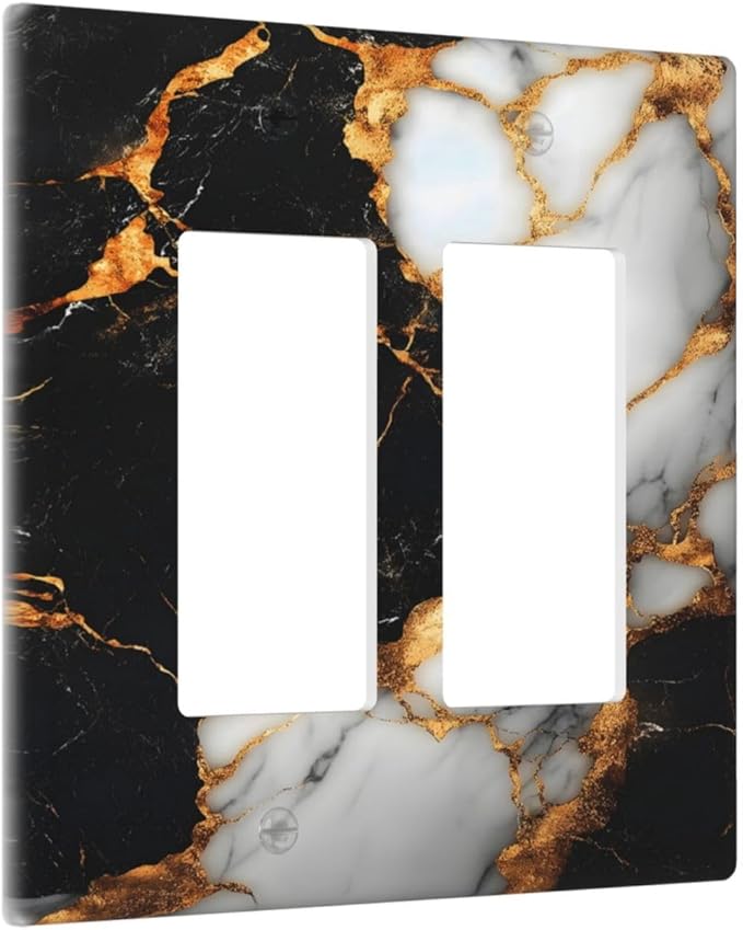 Decorative Outlet Covers Black Gold Marble 2 Gang Light Switch Cover Plate Double Rocker Wall Plate Gfci Switch Plate Covers for Country Bathroom Bedroom Decor