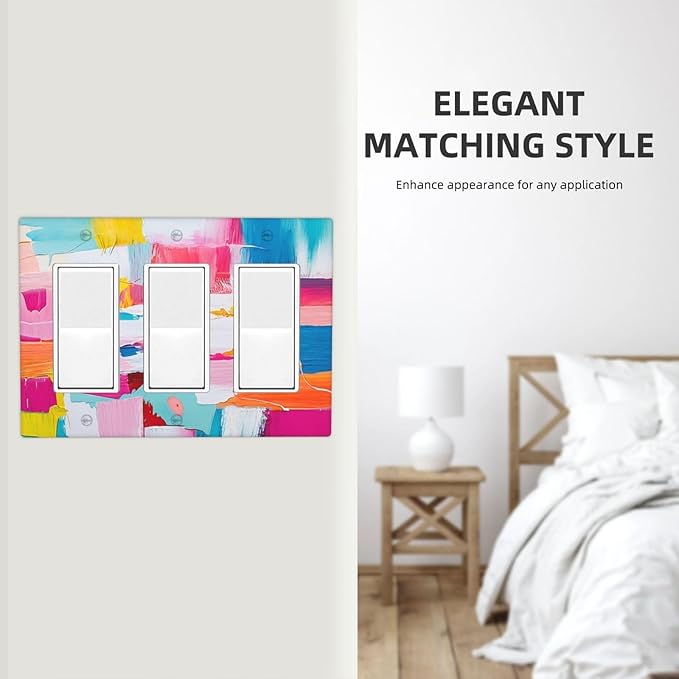 Light Switch Covers Multicoloured Modern Watercolor Oil Painting 3 Gang Rocker Electrical GFCI Decorative Triple Outlet Wall Plate Cover Switchplate for living Room Bedroom Decor