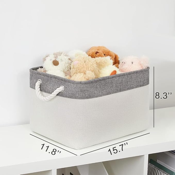 Organization and Storage Basket for Organizing - Large 4 Pack 16x12x8 inch Fabric Storage Cube Collapsible Baskets for Shelves, Storage Bins for Cloth Books (Grey & White)