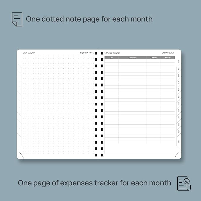 POPRUN Monthly Planner 2026-2027 (Medium 6.5" x 8.5") 18 Months Calendar (Jan 2026 - Jun 2027) - 4 Pages per Month with Expense & Notes, Stair-like tabs, Leather Cover, Sunday Starts - Pink