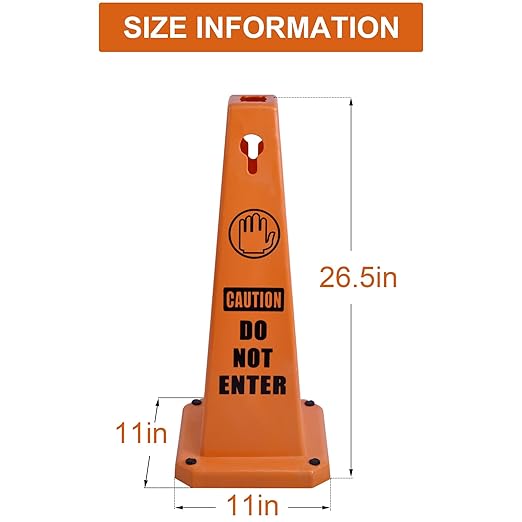 OrangeStar Do Not Enter Cones 4-Pack, 26.5" Large 4-Sided No Entry Message Safety Cones with Heavy Rubber Base for Indoor Outdoor Use, Traffic Control, Security, Warehouse Safety
