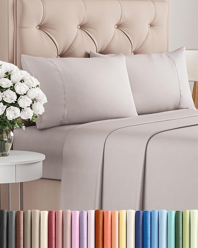 Twin XL 4 Piece Sheet Set - Cooling & Breathable Bed Sheets - Hotel Luxury Bed Sheets for Women, Men, Kids & Teens - Deep Pocket Bedding w/Easy Fit - Soft & Wrinkle Free - Twin XL Light Grey Sheets