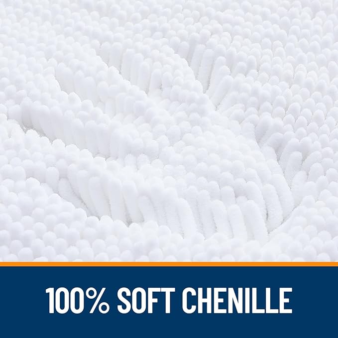 OLANLY Bathroom Rugs Sets 2 Piece, Soft Absorbent Chenille Bath Mats Area Rug Set, Non-Slip, Quick Dry, Machine Washable Bath Mats for Bathroom, Home Decor Accessories (47"x20"+30"x20", White)