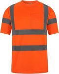 High Visibility Class 3 T Shirts，Hi Vis Safety Shirts with Reflective Strips and Pocket, Short Sleeve Quick Dry Mesh Construction Work Shirt for Men/Women Orange,5XL