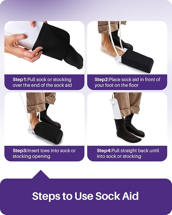 KEKOY 4.6INCH Sock Aid for Putting on Socks, Wide Sock Assistant Device No Bending with Foam Handles, Sock Helper/Puller Aid Easy Put on for Seniors, Disabled, After Surgery Recovery(White)