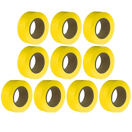 Yellow Flagging Tape 10 Pack,Surveyors Tape,1" × 1500' Survey Tape,Tree Marking Ribbon,Non-Adhesive Plastic Ribbon,Trail Marking Tape for Hazardous Areas or Borders