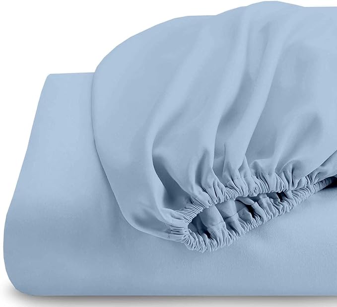 Half Split Queen Fitted Sheet for Adjustable Beds - 1 PC Top Split, 39 inches from Top, 600 Thread Count 100% Cotton, Light Blue Solid