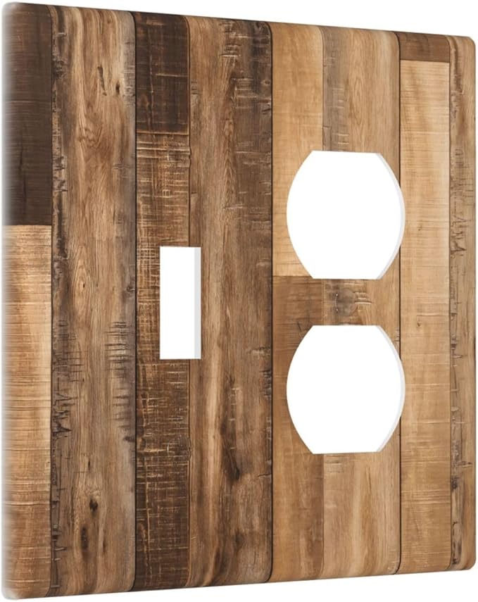 Rustic Brown Wood Splicing Vintage Dark Oak Print Wallplates 1 Toggle 1 Duplex Switch Plate Electrical GFCI Faceplate Decorative Light Switch Covers for Farmhouse Home Decor