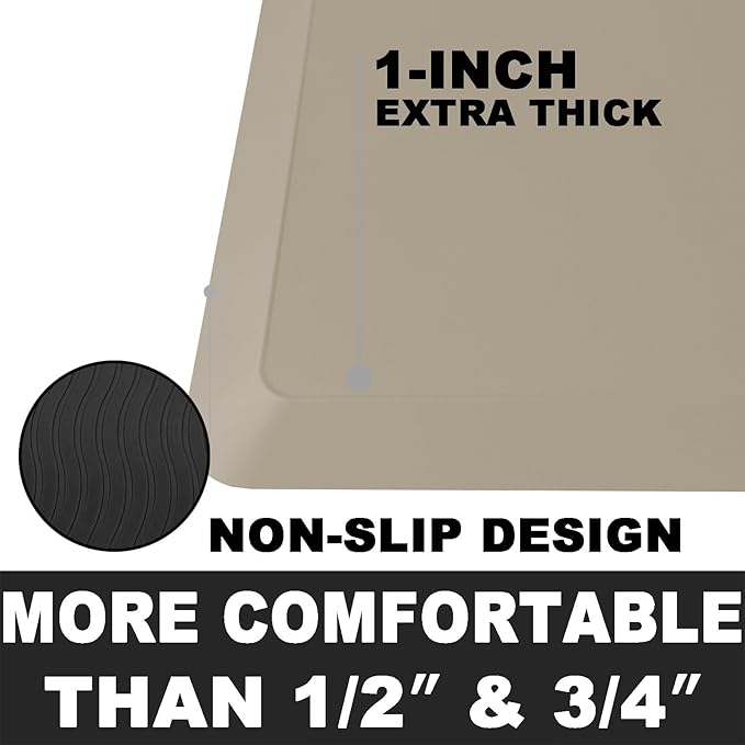 1" Extra Thick Anti Fatigue Floor Mat 30" L x 20" W,Kitchen Mat, Standing Desk Mat,140D Advanced PU Foam Ergonomic Comfort at Home, Office, Garage, Sink (Beige)
