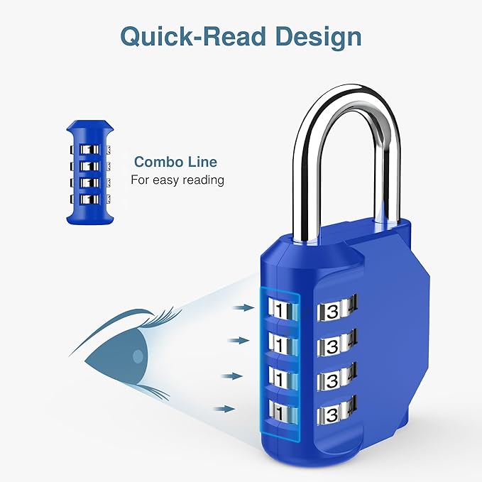 Puroma 2 Pack Combination Lock for Locker 4 Digit Outdoor Waterproof Padlock for School, Gym, Sports, Fence, Toolbox, Gate, Case, Outdoor, Hasp Storage (Blue)