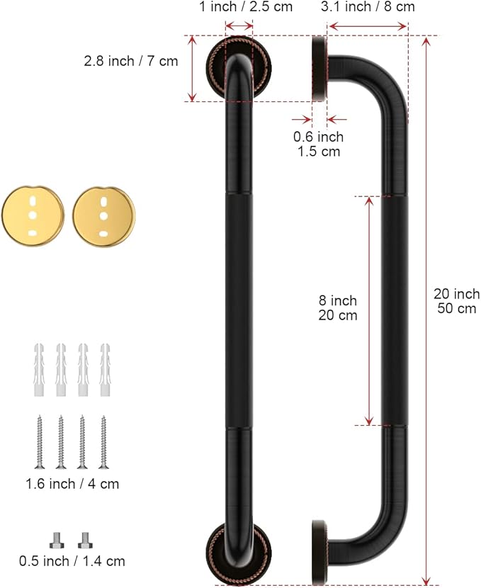 20 Inch Bronze Shower Grab Bar Oil Rubbed Black, Munzong Antique Brass Bathroom Grab Bar w/Anti-Slip Knurled Grip, Bathroom Balance Bar, Safety Handrail Support, Injury Elderly Senior Assist Handle