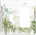 Wild Flower Dragonfly 2 Gang Toggle Rocker Light Switch Cover Plates Decorative Electric Outlet Covers Decorator Wall Switch Plate Receptacle Plug Covers 4.5 * 4.5 Inches