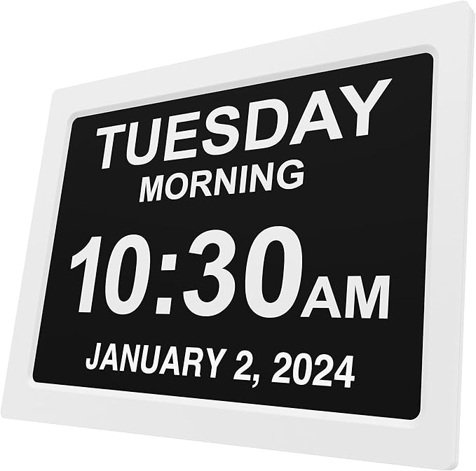 American Lifetime New 2025 Dementia Clock Large for Seniors, Digital Clock Large Display with Custom Alarms, Clock with Day & Date for Elderly, Number Digital Clock 12 Inches White