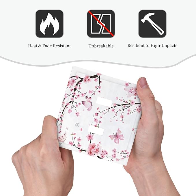 Cherry Floral Watercolor Pink Flowers Butterfly Decorative Switch Plates 2 Gang Double Toggle Outlet Light Switch Cover Wall Plate Electrical Faceplate for Bed Room Living Room Decor