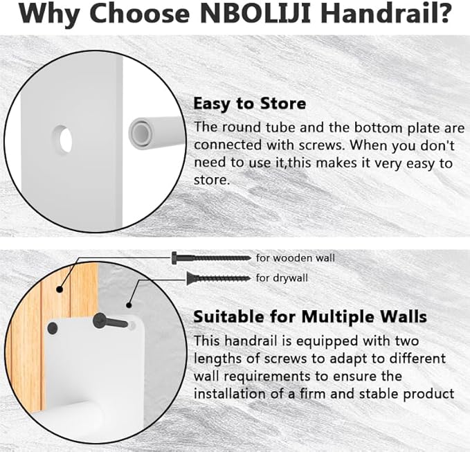 Handrails for Outdoor Steps, 28.7” Safety Grab Bars for Stairs, Sturdy Wall Mount Handrail, Stainless Steel U-Shaped Handrail, Railings for 1-3 Steps, Stair Handrails for Garage, Porch, Garden, White