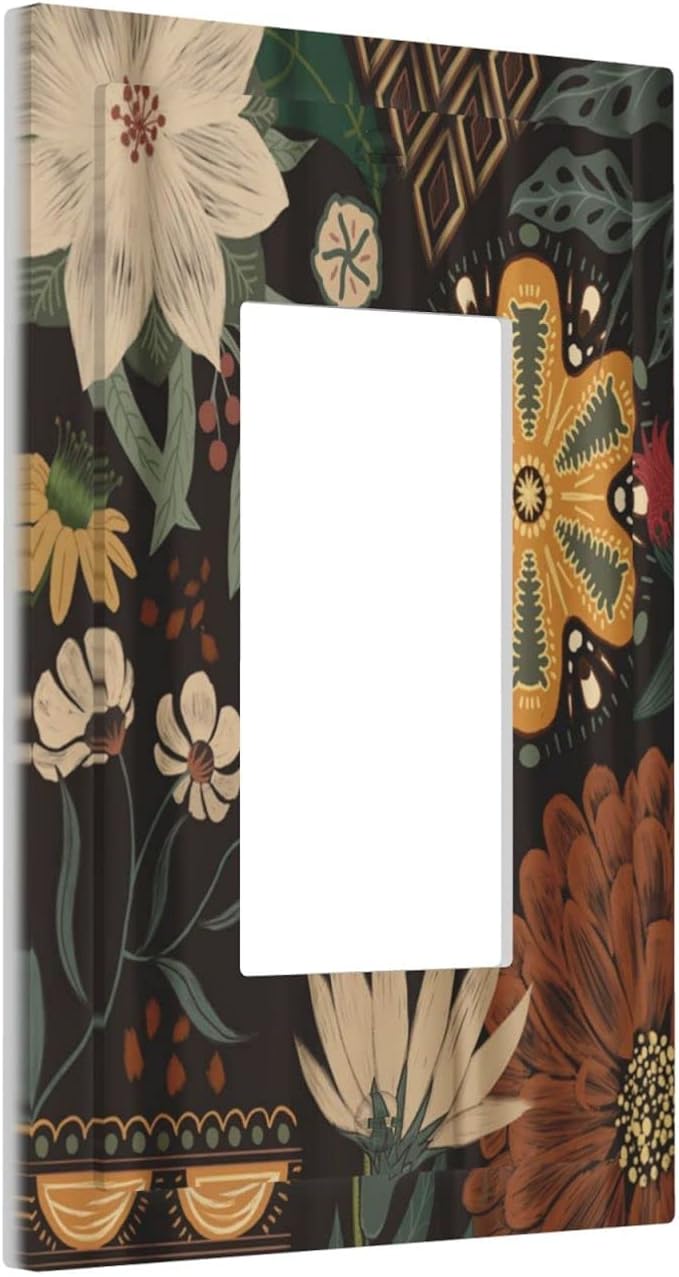 Boho Floral Tropical Leaves Single Rocker Light Switch Cover Bohemian Flowers Botanical 1 Gang Outlet Cover Decorative Gfci Electrical Wall Plate Covers Dimmer Switchplate for Bathroom Decora