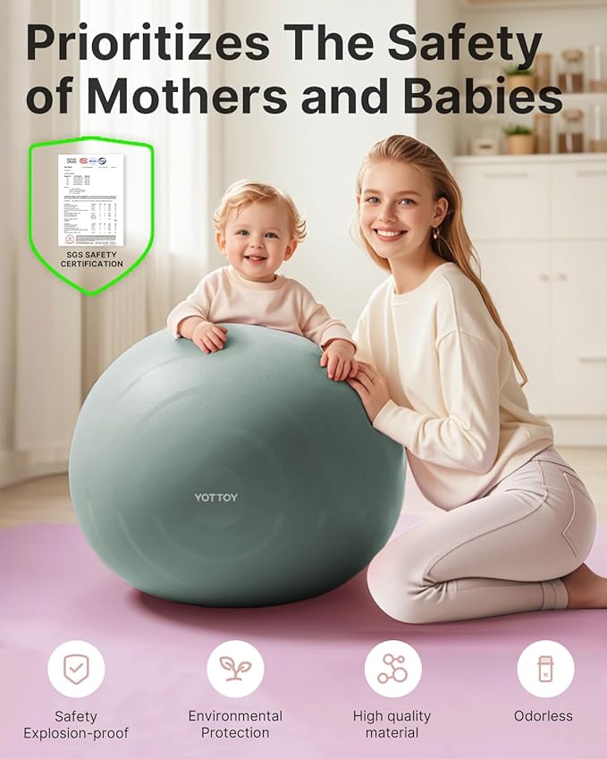 YOTTOY Anti-Burst Exercise Ball for Working Out, Yoga & Pregnancy, Extra Thick Workout Ball for Physical Therapy & Fitness