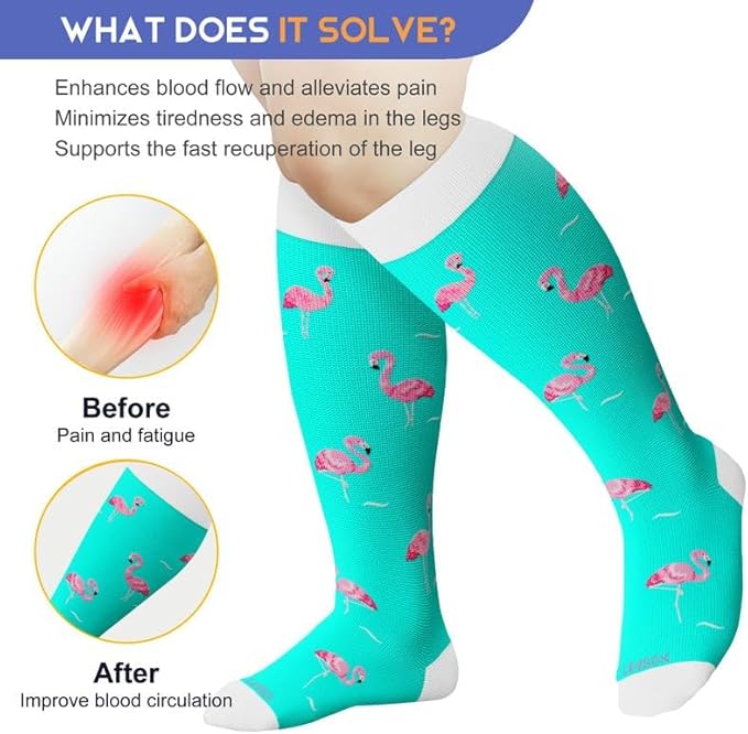 LEVSOX Plus Size Compression Socks for Women Men Wide Calf Extra Large 15-20 mmHg Knee High Sock for Nurses Pregnant Travel