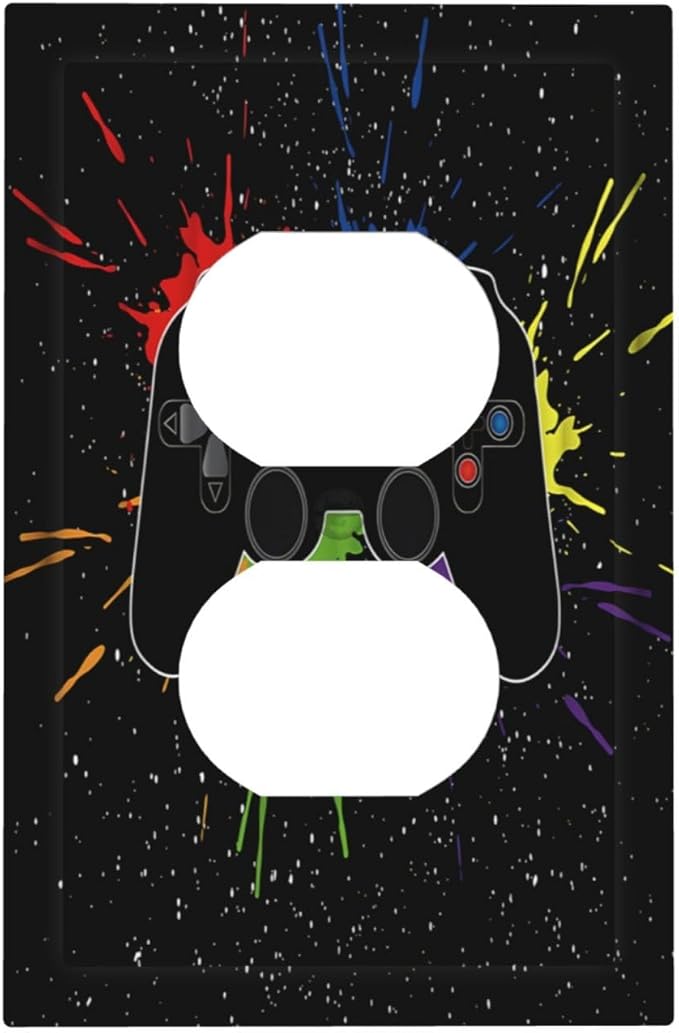 Classic Videogames Controller Black Splash Ink Colorful Outlet Covers 1 Gang Duplex Light Switch Cover Decorative Switch Plates Electrical Receptacle Faceplate Wall Plate for Kids Room Nursery Decor