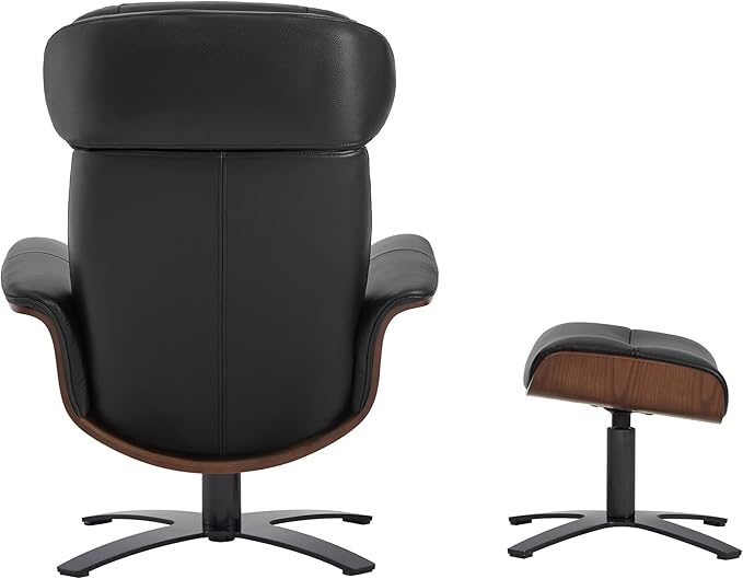 CHITA Genuine Leather Reclining Swivel Chair with Adjustable Headrest and Ottoman for Living Room, Black