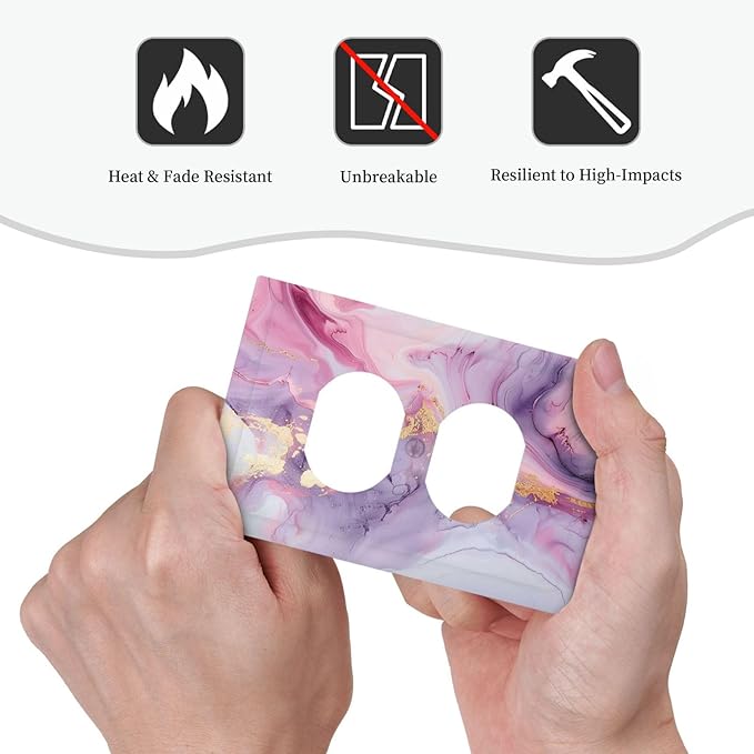 Outlet Covers Pink Marble Abstract Purple Gold Texture 1 Gang Duplex Wall Plate Decorative Switch Plates Electrical Receptacle Faceplate Light Switch Cover for Bathroom living Room Decor