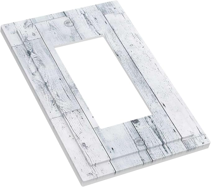 Decorative Outlet Covers Vintage Grey White Wood Grain 1 Gang Single Rocker Light Switch Cover Plate Wall Plates GFCI Faceplate for Farmhouse Bathroom Decor