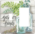 Light Switch Cover Watercolor Modern Flower 2 Gang Toggle Rocker Combo Wall Plates Floral Plant Wood Decorative Switch Plates and Outlet Covers Receptacle Cover for Farmhouse Bathroom Decor
