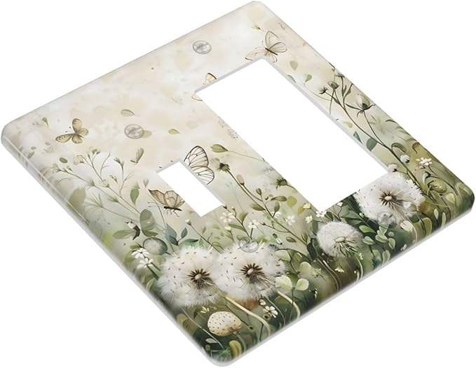 Dandelions Butterflies Watercolor Wildflowers Floral Outlet Covers 1 Toggle 1 Rocker Combination Decorative Wall Plate Electrical Switch Plates Light Switch Cover Plate for Bedroom Living Room Decor