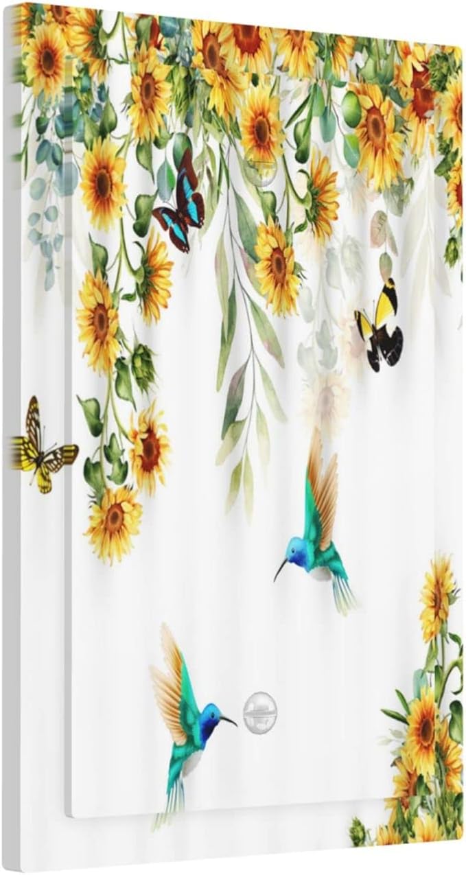 Yellow Sunflower Blue Hummingbird Butterfly 1 Gang No Device Light Switch Cover Decorative Rustic Farmhouse Floral Botanical Plant Single Blank Electrical Wallplate Switchplate for Bathroom