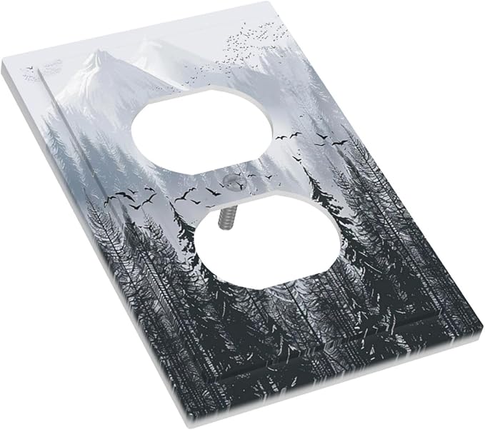 Misty Forest Nature Tree Mountain Birds Outlet Covers 1 Gang Duplex Light Switch Cover Decorative Switch Plates Electrical Receptacle Faceplate Wall Plate for Bed Room Living Room Decor