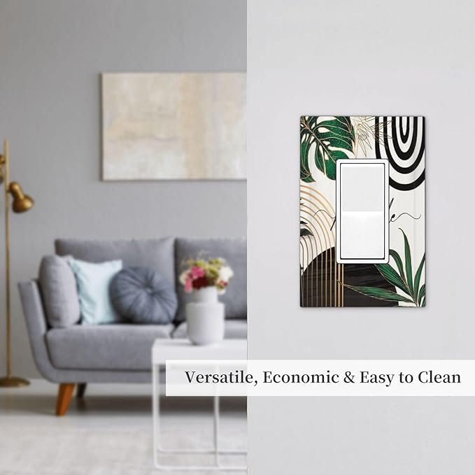 Boho Abstract Tropical Green Palm Leaf Mid Century Decorative Outlet Covers 1 Gang Single Rocker Light Switch Cover Plate Wall Plates GFCI Faceplate for Office Home Decor