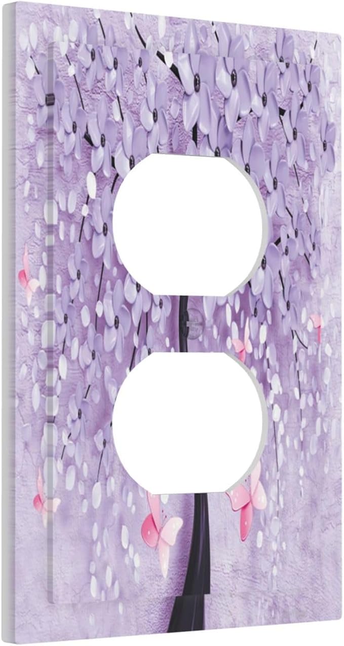 Outlet Covers 3D Purple Tree 1 Gang Duplex Light Switch Cover Plate Decorative Wall Plates Electrical Switchplate Receptacle Cover for Bathroom Bedroom Decor