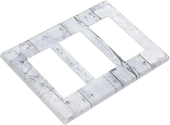 Light Switch Covers Vintage Grey White Wood Grain 3 Gang Rocker Electrical GFCI Decorative Triple Outlet Wall Plate Cover Switchplate for Farmhouse Bathroom Decor