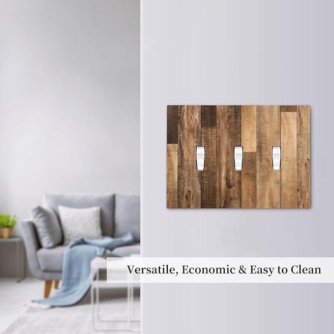 Rustic Brown Wood Splicing Vintage Dark Oak Print Decorative Switch Plates 3 Gang Wall Plate Triple Toggle Light Switch Cover Faceplate Electrical Wall Panels for Farmhouse Home Decor