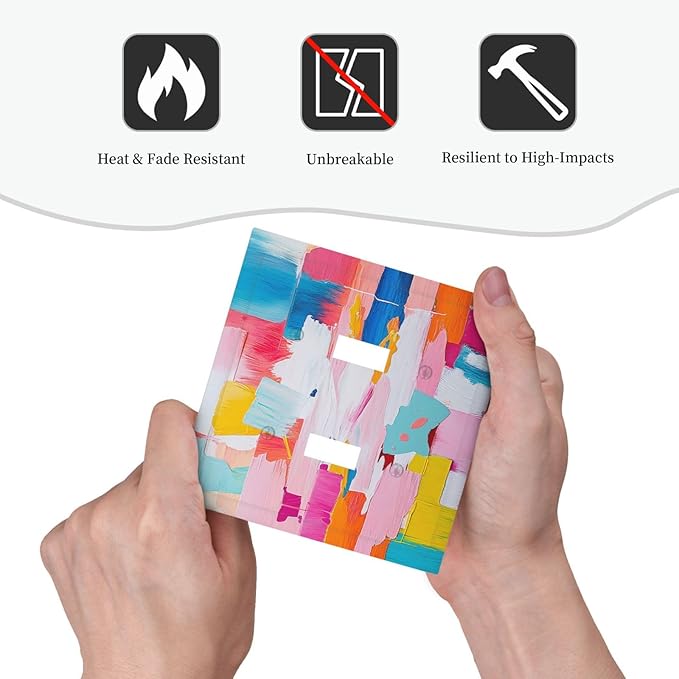 Decorative Switch Plates Multicoloured Modern Watercolor Oil Painting 2 Gang Double Toggle Outlet Light Switch Cover Wall Plate Electrical Faceplate for living Room Bedroom Decor