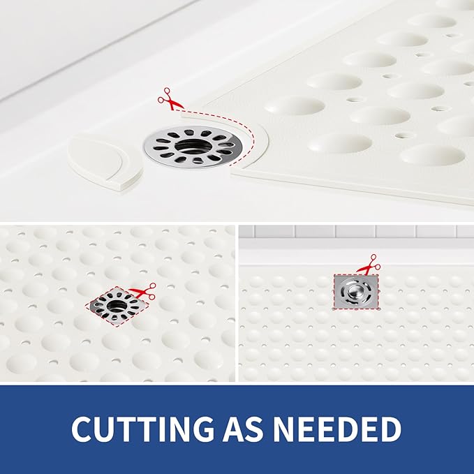 OTHWAY Large Shower Mat 34"x 23", TPE Non Slip Shower Mat for Walk in Shower Stall, Inside Shower Mats with Drain Holes Suction Cups, Anti-Slip for Elderly Kids (White)