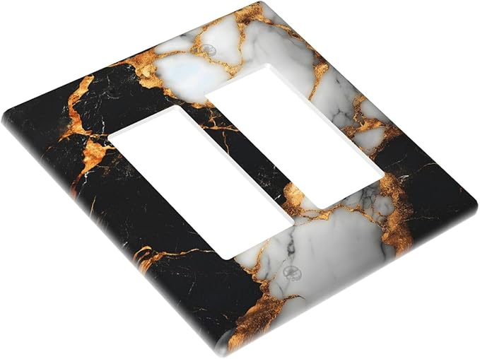Decorative Outlet Covers Black Gold Marble 2 Gang Light Switch Cover Plate Double Rocker Wall Plate Gfci Switch Plate Covers for Country Bathroom Bedroom Decor