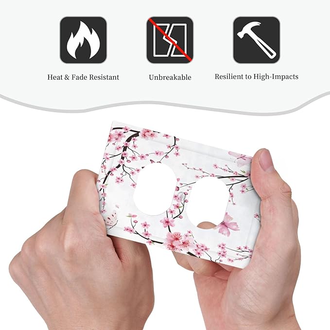 Cherry Floral Watercolor Pink Flowers Butterfly Outlet Covers 1 Gang Duplex Light Switch Cover Decorative Switch Plates Electrical Receptacle Faceplate Wall Plate for Bed Room Living Room Decor