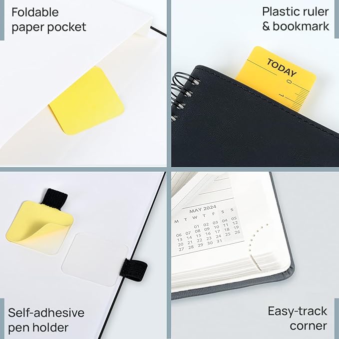 POPRUN Monthly Planner 2026-2027 (Pocket 4.25" x 6.25") 18 Months Calendar (Jan 2026 - Jun 2027) - 4 Pages per Month with Expense & Notes, Leather Cover, Sunday Starts - Black