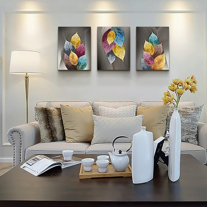 Canvas Wall Art For Living Room Family Wall Decor For Bedroom Kitchen Decor Artwork Abstract Leaves Painting Fashion Office Wall Pictures Poster Prints Bathroom Home Decorations 12" X 16" 3 Pieces