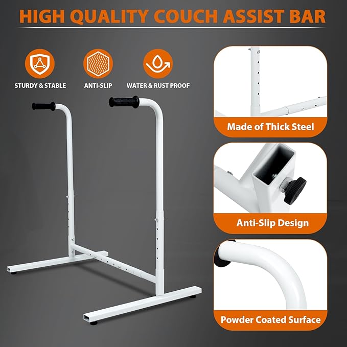 Heavy-Duty Adjustable Stand Assist Aid for Elderly - 500 lbs Capacity, Portable Sit-to-Stand Lift Assist for Couch, Chair & Bed - Non-Slip Covers, Easy Assembly, White