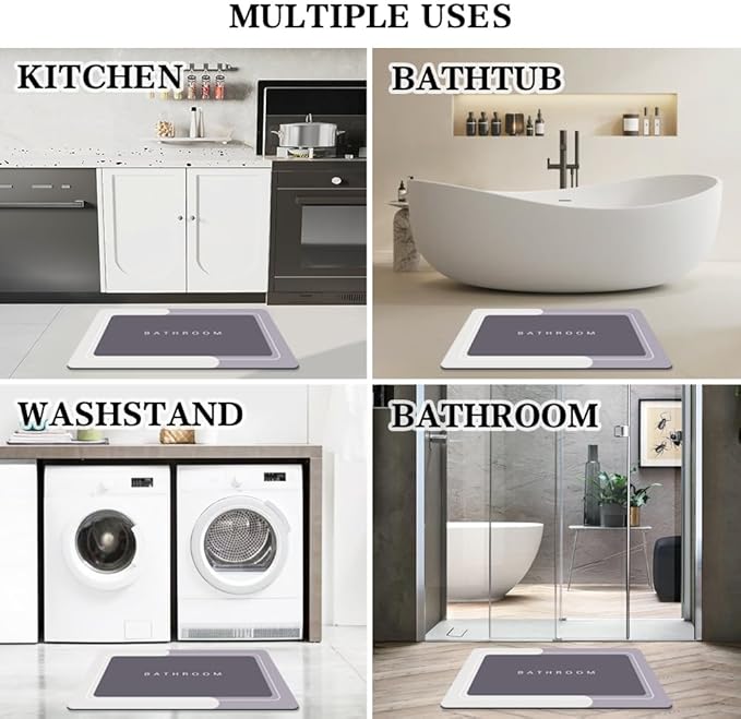 Bath Mat Rugs Non Slip Quick Dry Bathroom Mats Super Absorbent Rubber Bath Mats Fit Under Door, Bathroom Rugs Shower Mat for Bathroom, Bathtub, Shower and Sink (Rectangle Grey, 24"x35")