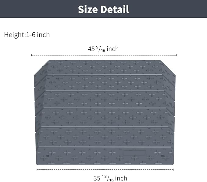 Plastic Slip-Resistant Modular Threshold Ramp - Universal Access Ramp for Wheelchairs, Scooters, Walkers & Safe Pedestrian Passage (6 inch)