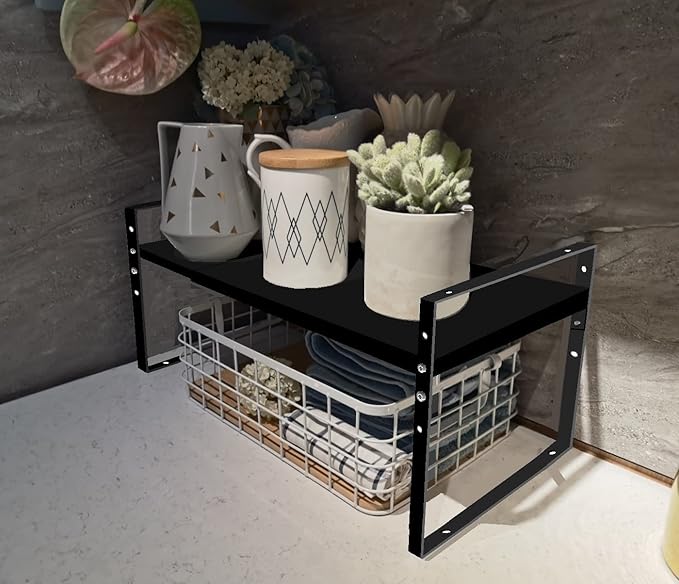 Expandable Stackable Spice Rack Cabinet Shelf Organizer in Cabinets Shelves Kitchen Cupboard Organization Stack up Racks Pantry Countertop Storage Medium/Black 3 Packs