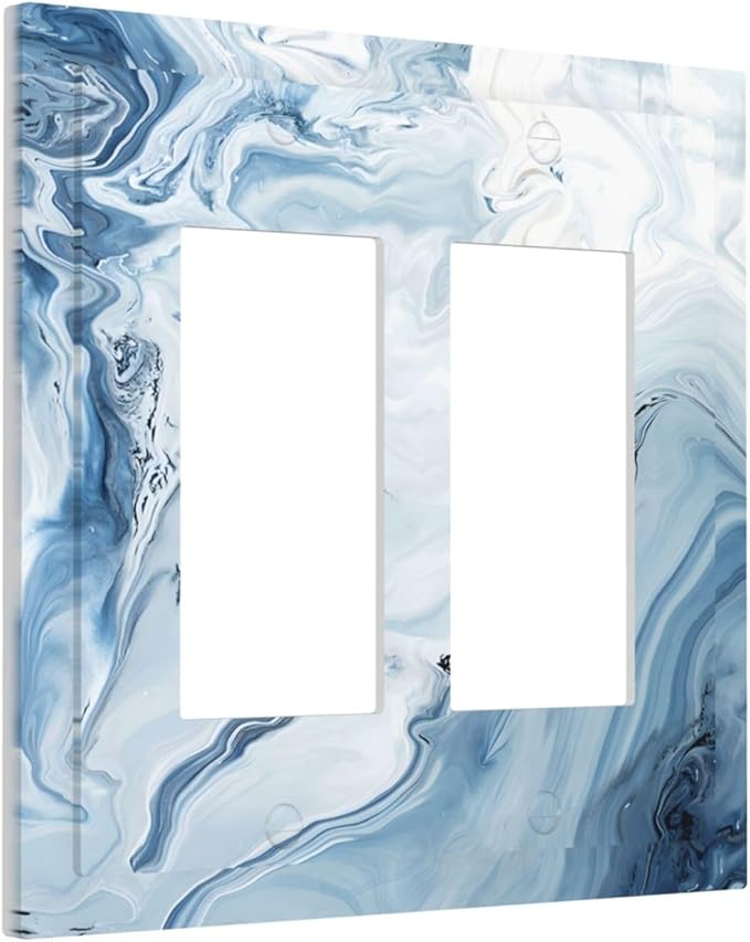 Light Blue Marble Texture Abstract Print Decorative Outlet Covers 2 Gang Double GFCI Rocker Electrical Wall Panels Light Switch Cover Plate for Bathroom Kitchen Home Decor